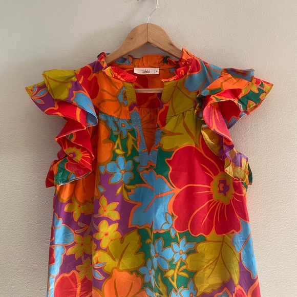 Colorful Floral Ruffle Blouse size M like new condition - Picture 6 of 10